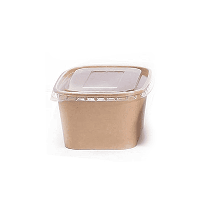 1000ml Kraft Paper Rectangle Cont + Clear Lid