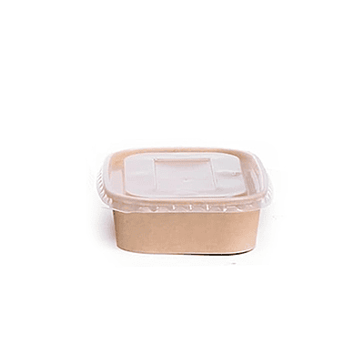 580ml Kraft Paper Rectangle Cont + Clear Lid