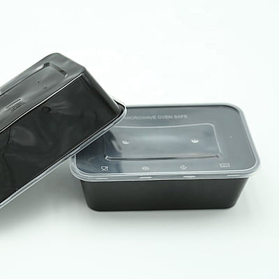 750ml Plastic Rect Cont Black+Lid